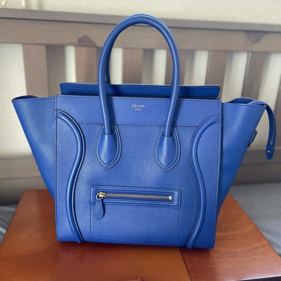Celine Mini Luggage Blue Drummed Leather GHW - Picture 2 of 16